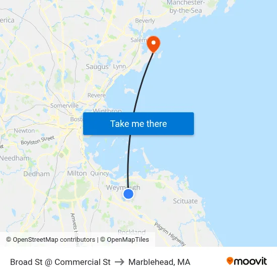 Broad St @ Commercial St to Marblehead, MA map