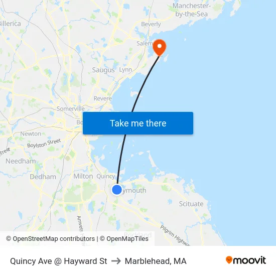 Quincy Ave @ Hayward St to Marblehead, MA map