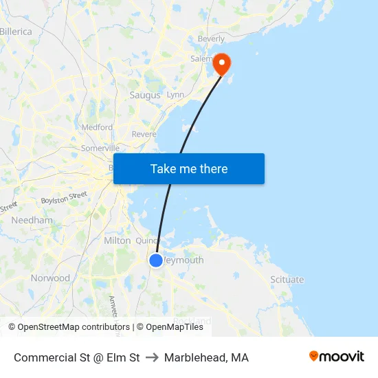 Commercial St @ Elm St to Marblehead, MA map