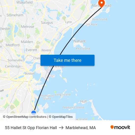 55 Hallet St Opp Florian Hall to Marblehead, MA map