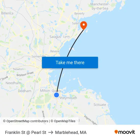 Franklin St @ Pearl St to Marblehead, MA map