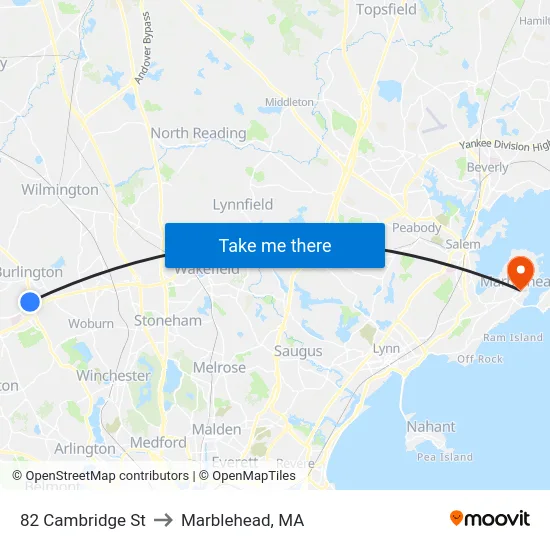 82 Cambridge St to Marblehead, MA map