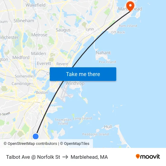 Talbot Ave @ Norfolk St to Marblehead, MA map