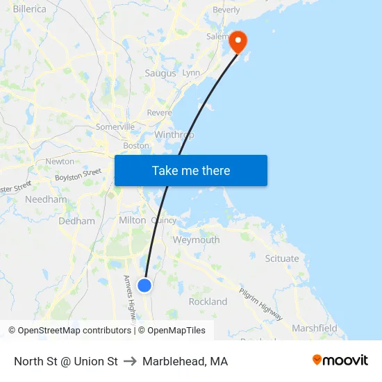 North St @ Union St to Marblehead, MA map