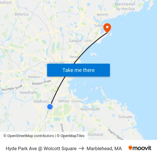 Hyde Park Ave @ Wolcott Square to Marblehead, MA map