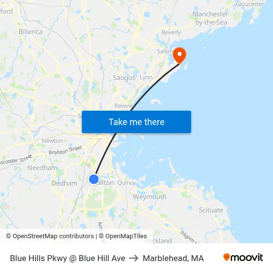 Blue Hills Pkwy @ Blue Hill Ave to Marblehead, MA map