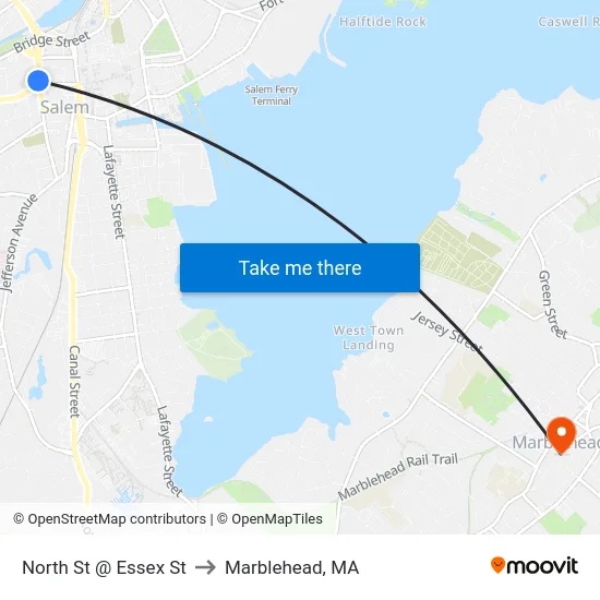 North St @ Essex St to Marblehead, MA map