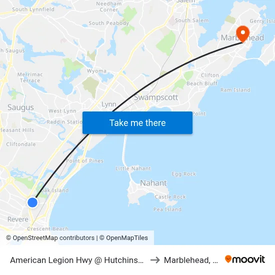 American Legion Hwy @ Hutchinson St to Marblehead, MA map