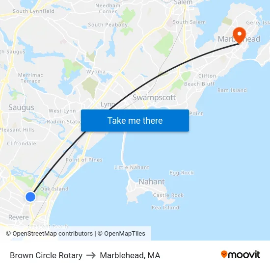 Brown Circle Rotary to Marblehead, MA map