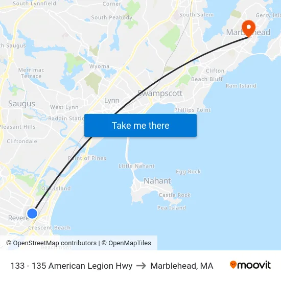 133 - 135 American Legion Hwy to Marblehead, MA map