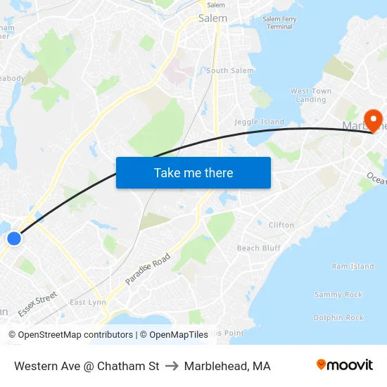 Western Ave @ Chatham St to Marblehead, MA map