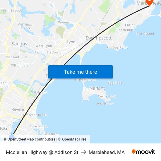 Mcclellan Highway @ Addison St to Marblehead, MA map