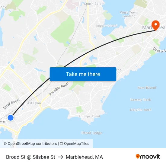 Broad St @ Silsbee St to Marblehead, MA map
