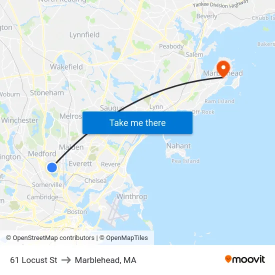 61 Locust St to Marblehead, MA map