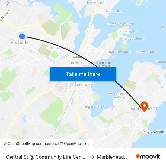Central St @ Community Life Center to Marblehead, MA map