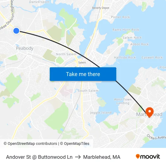 Andover St @ Buttonwood Ln to Marblehead, MA map