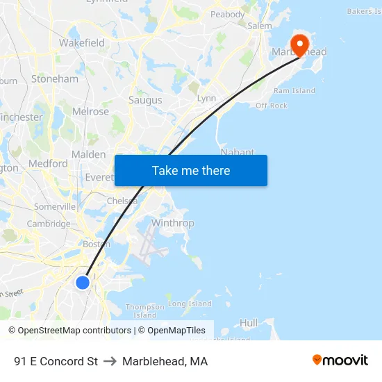 91 E Concord St to Marblehead, MA map