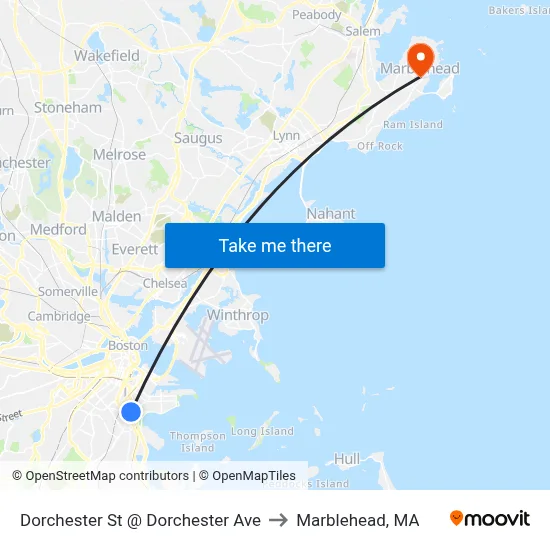 Dorchester St @ Dorchester Ave to Marblehead, MA map