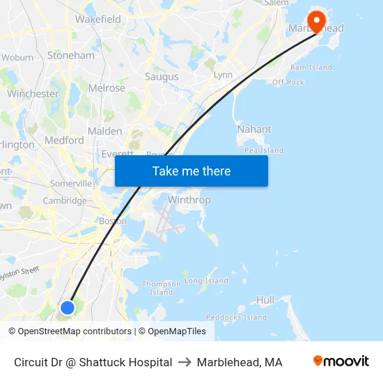 Circuit Dr @ Shattuck Hospital to Marblehead, MA map