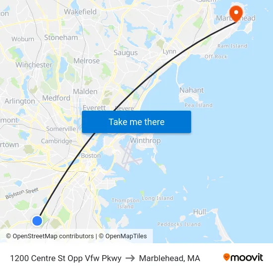 1200 Centre St Opp Vfw Pkwy to Marblehead, MA map