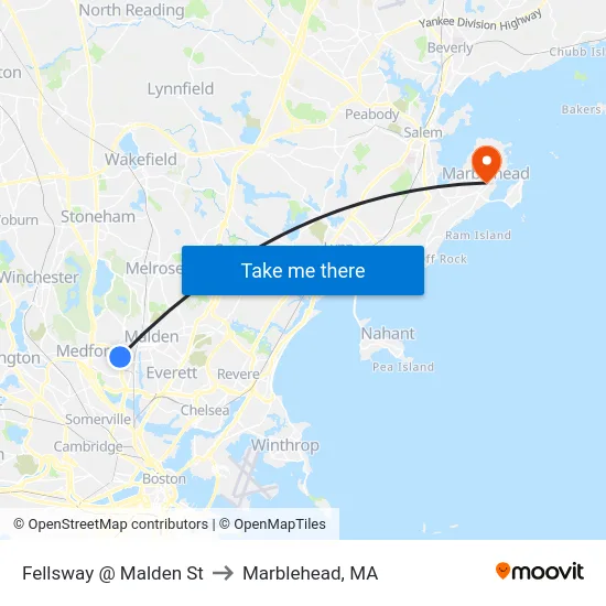 Fellsway @ Malden St to Marblehead, MA map