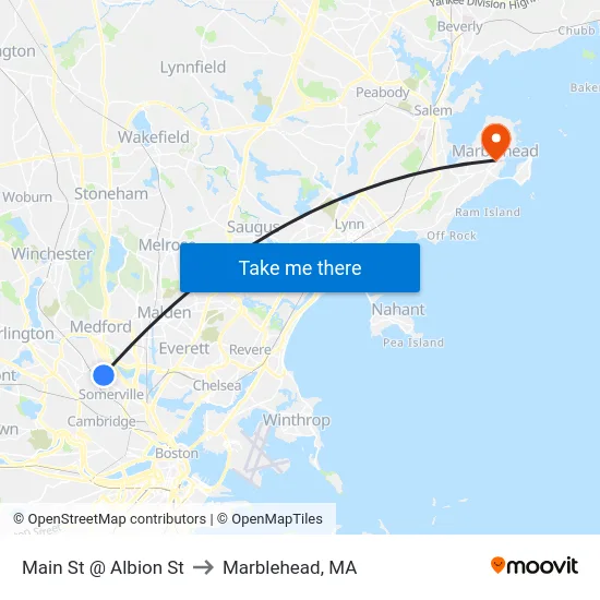 Main St @ Albion St to Marblehead, MA map
