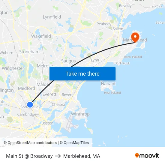 Main St @ Broadway to Marblehead, MA map