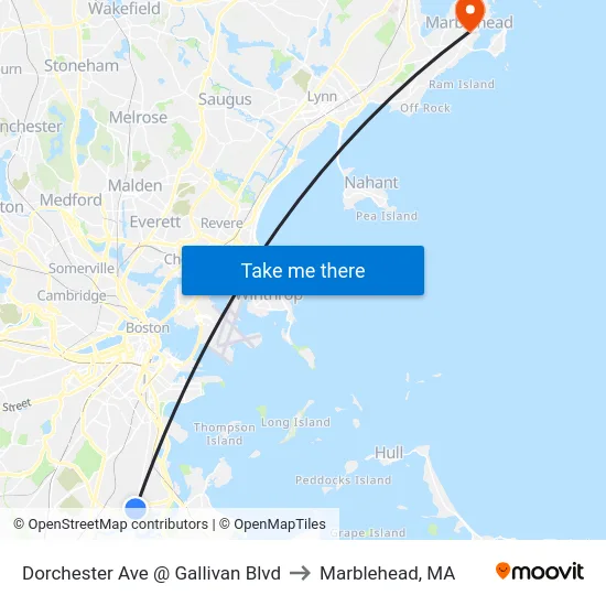 Dorchester Ave @ Gallivan Blvd to Marblehead, MA map