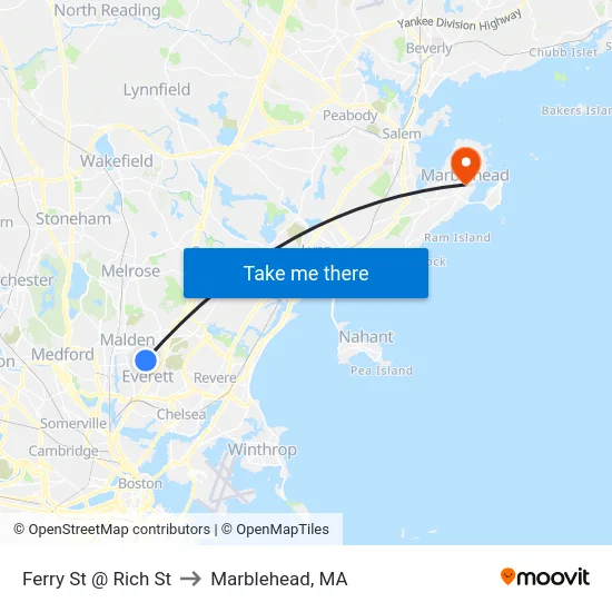 Ferry St @ Rich St to Marblehead, MA map