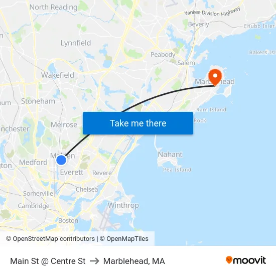 Main St @ Centre St to Marblehead, MA map