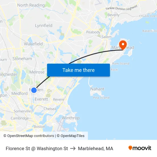 Florence St @ Washington St to Marblehead, MA map