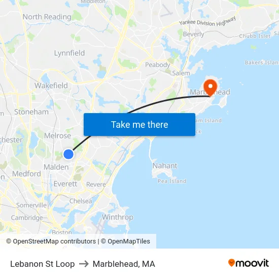 Lebanon St Loop to Marblehead, MA map