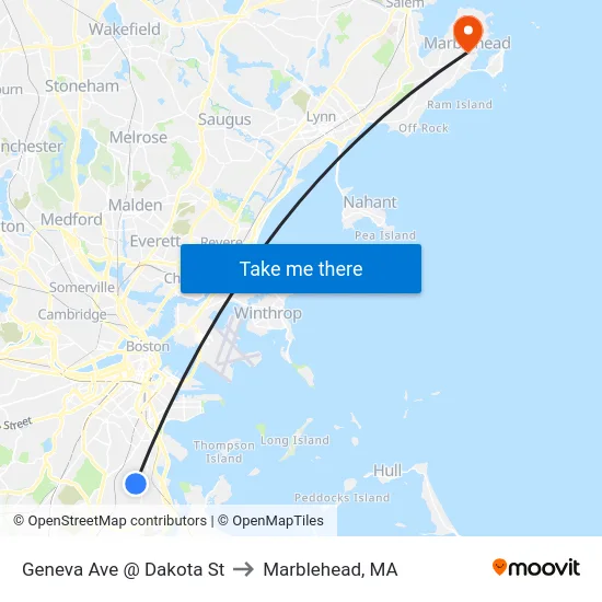 Geneva Ave @ Dakota St to Marblehead, MA map