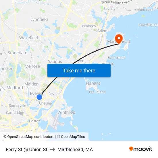 Ferry St @ Union St to Marblehead, MA map