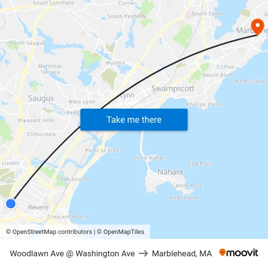 Woodlawn Ave @ Washington Ave to Marblehead, MA map