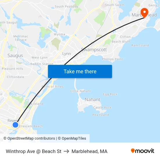 Winthrop Ave @ Beach St to Marblehead, MA map