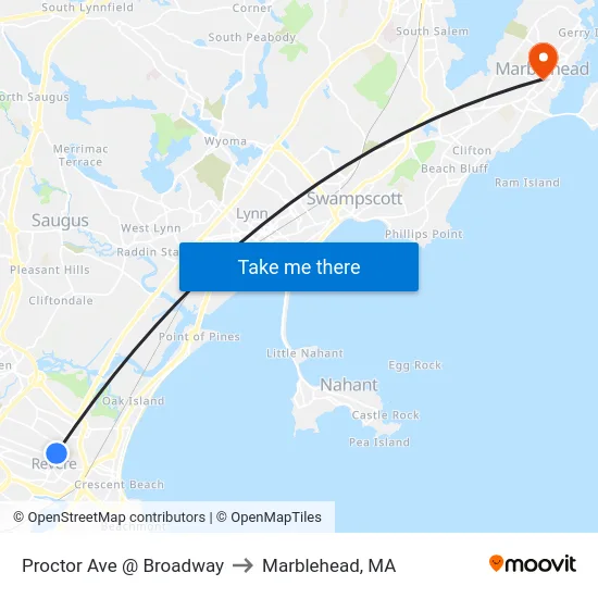 Proctor Ave @ Broadway to Marblehead, MA map