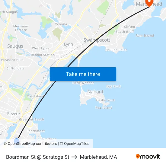 Boardman St @ Saratoga St to Marblehead, MA map