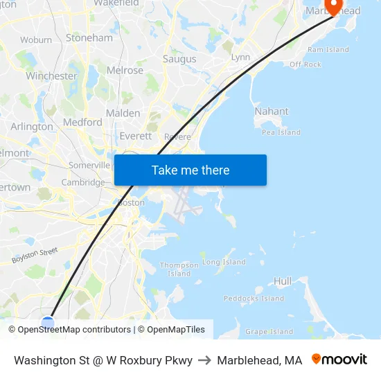 Washington St @ W Roxbury Pkwy to Marblehead, MA map