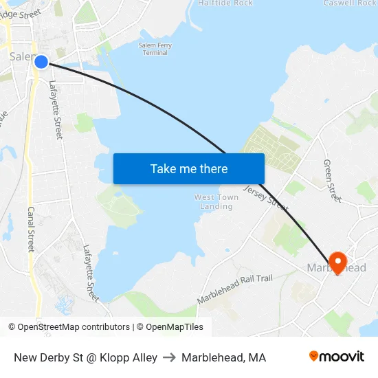 New Derby St @ Klopp Alley to Marblehead, MA map
