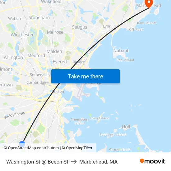 Washington St @ Beech St to Marblehead, MA map