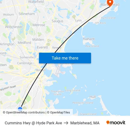 Cummins Hwy @ Hyde Park Ave to Marblehead, MA map