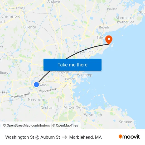 Washington St @ Auburn St to Marblehead, MA map