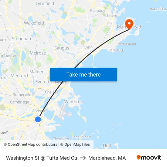 Washington St @ Tufts Med Ctr to Marblehead, MA map