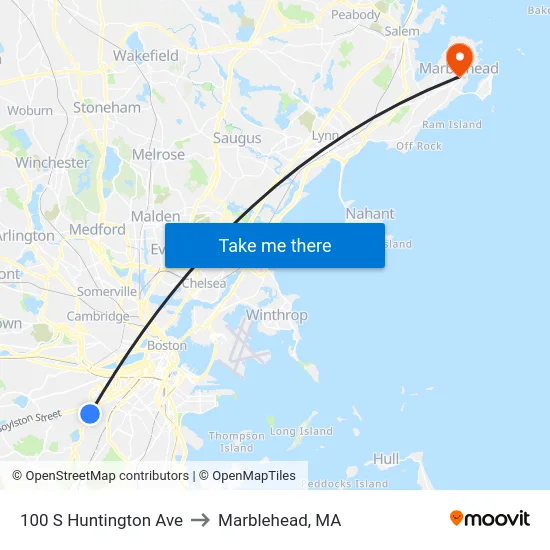 100 S Huntington Ave to Marblehead, MA map