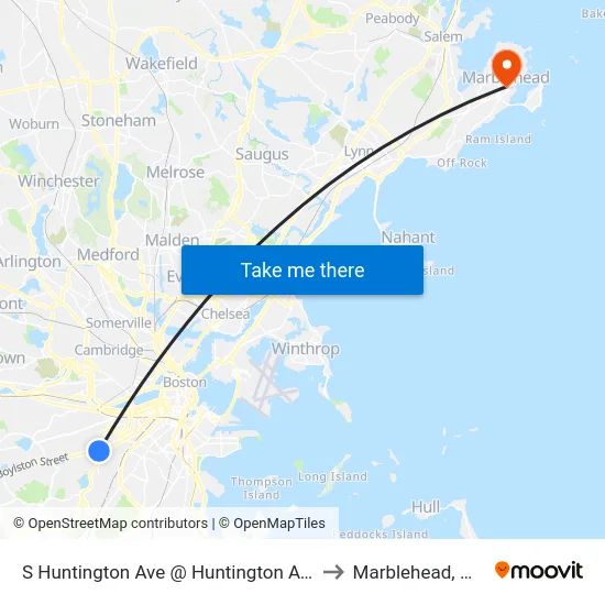 S Huntington Ave @ Huntington Ave to Marblehead, MA map