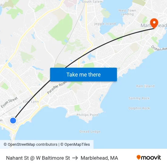 Nahant St @ W Baltimore St to Marblehead, MA map