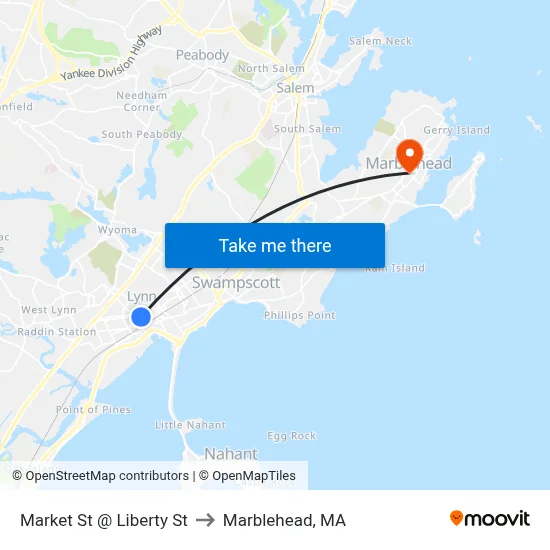 Market St @ Liberty St to Marblehead, MA map