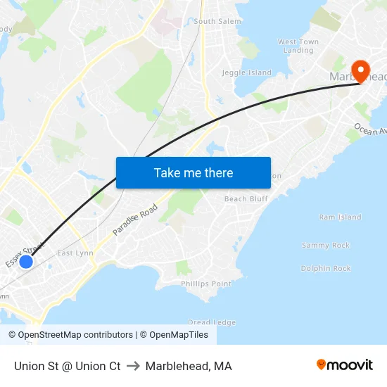 Union St @ Union Ct to Marblehead, MA map