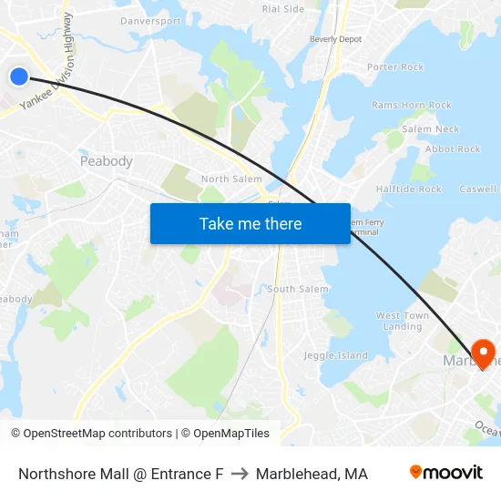 Northshore Mall @ Entrance F to Marblehead, MA map